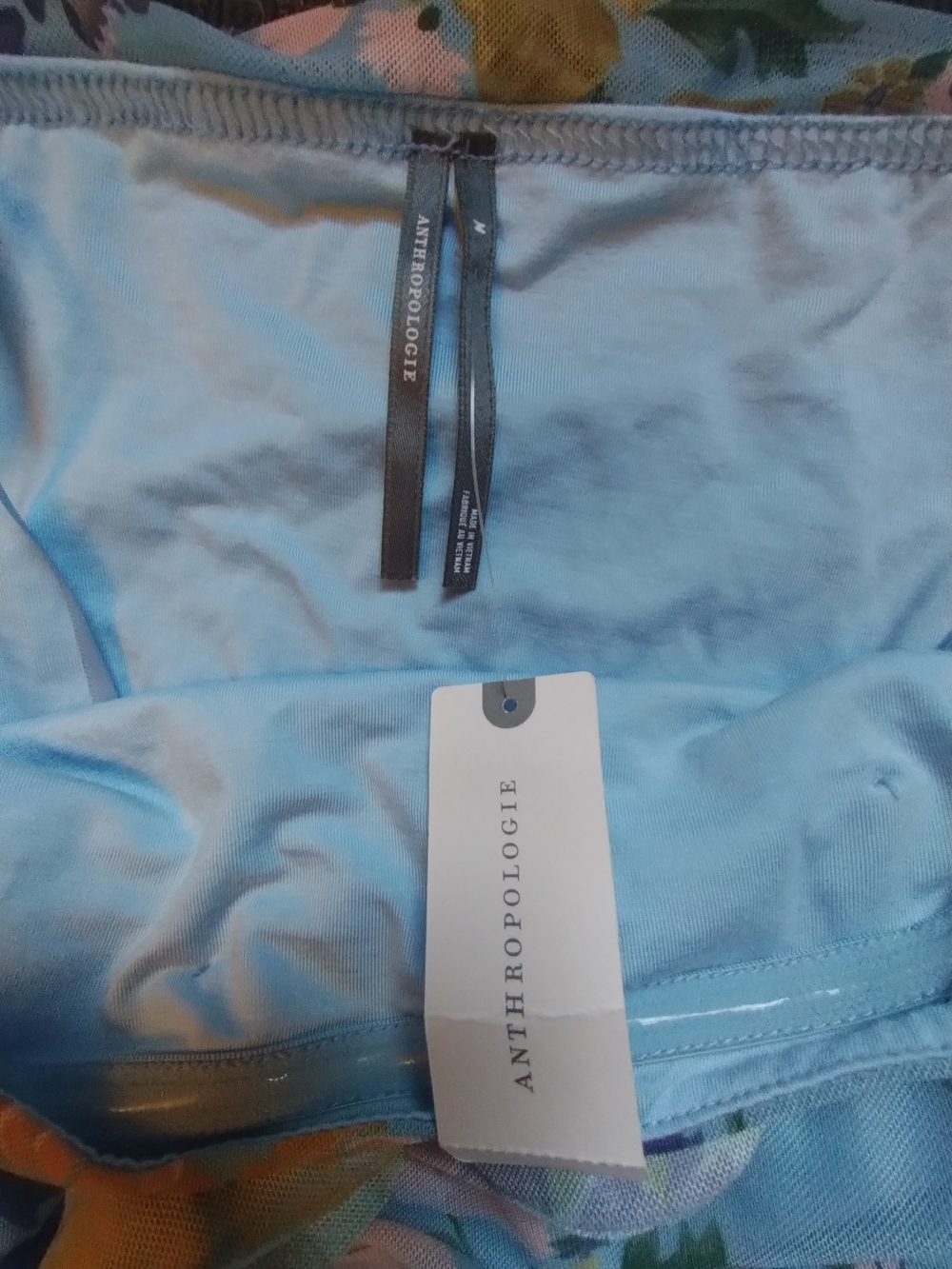 Anthropologie Light Blue Floral Strapless Tube Top - Picture 3 of 4